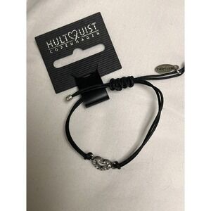 Hultquist Copenhagen‎ Black Cord Adjustable Bracelet Crystal Heart Charm NEW